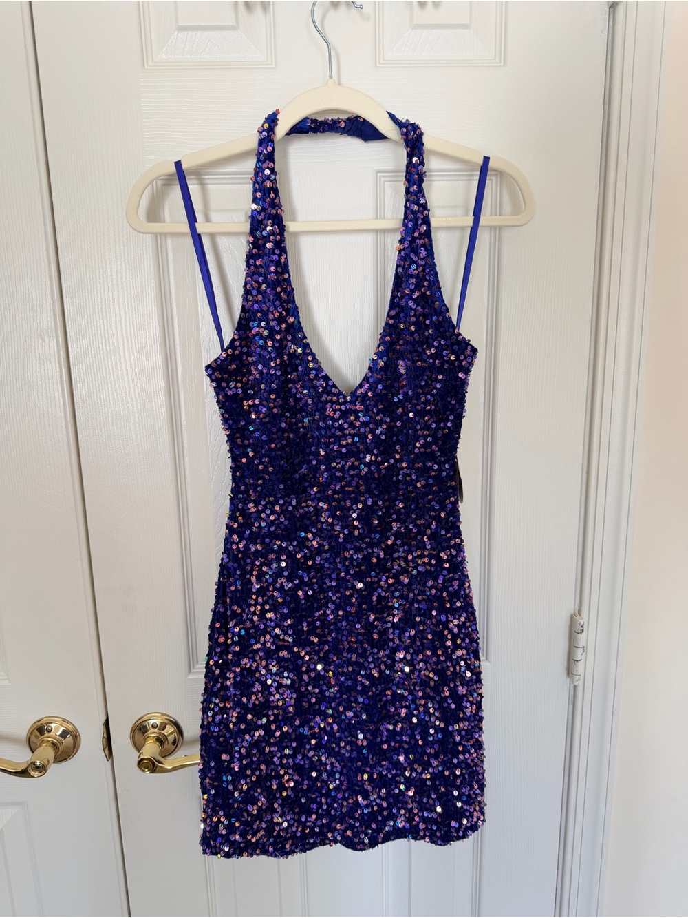 Sequined Halter Mini Dress in Deep Purple/Blue/Pink NWT